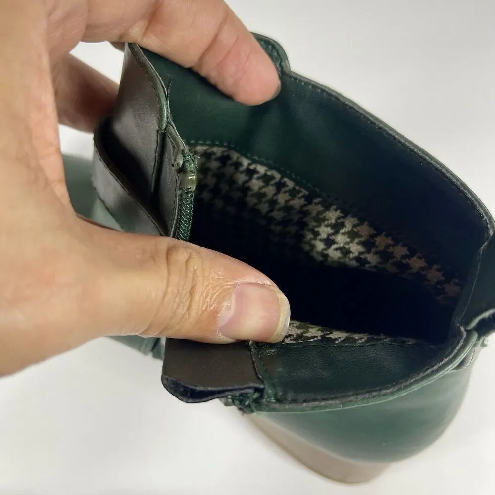 Charter Club Katiaa Green Ankle Boots Size 8.5M Gold Buckle Block Heel